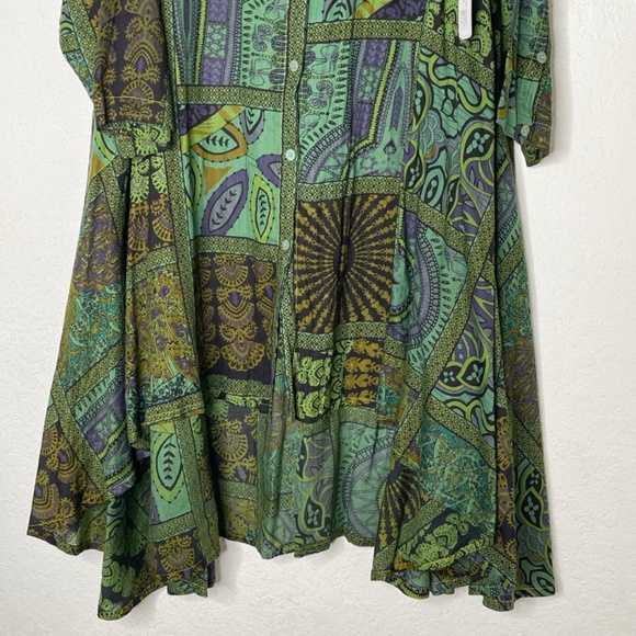 Step In Style NWT Long Sleeve Button Down Lagenlook Boho Dress Sz One Plus Green - Picture 4 of 16